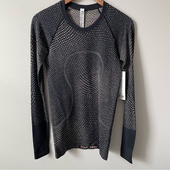 NWT Lululemon Swiftly Tech Longsleeve 2.0 Grid Warp Black/Neon Multi Size 6 - Picture 1 of 9